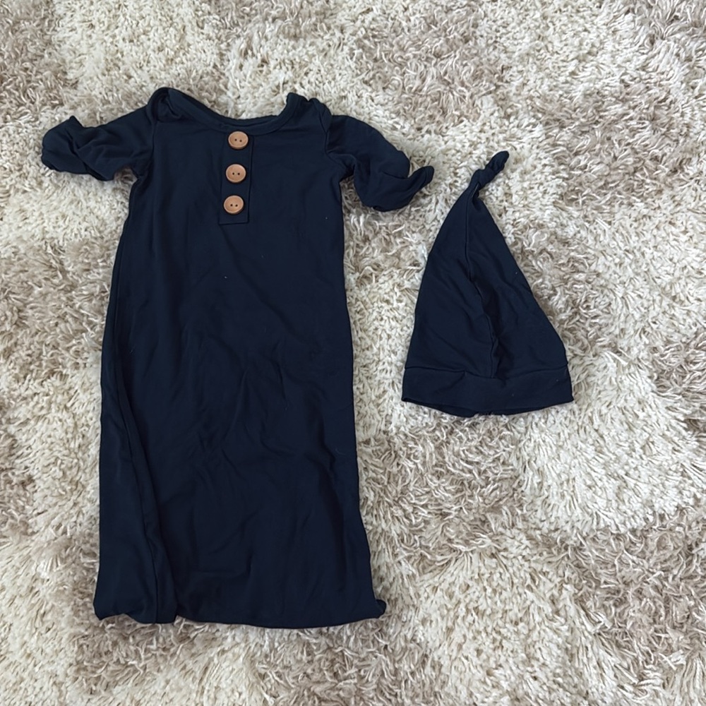 Caden Lane Dark Navy Blue Newborn Gown and Hat - Picture 6 of 6